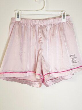 Juicy Couture Satin Sleep Shorts Pink Lounge Pajama Y2K Rhinestone Logo Size L